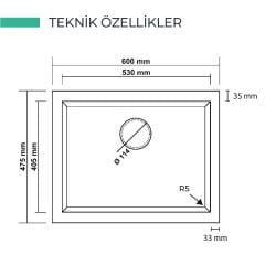 REAL STONE K012 GORDION GRANİT EVİYE 600*475MM ANTRASİT