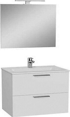 VitrA Mia Banyo Dolabı Seti 80 cm, Çekmeceli, (Lavabo Dolabı, Düz Ayna), Parlak Beyaz