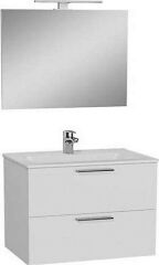 VitrA Mia Banyo Dolabı Seti 80 cm, Çekmeceli, (Lavabo Dolabı, Düz Ayna), Parlak Beyaz