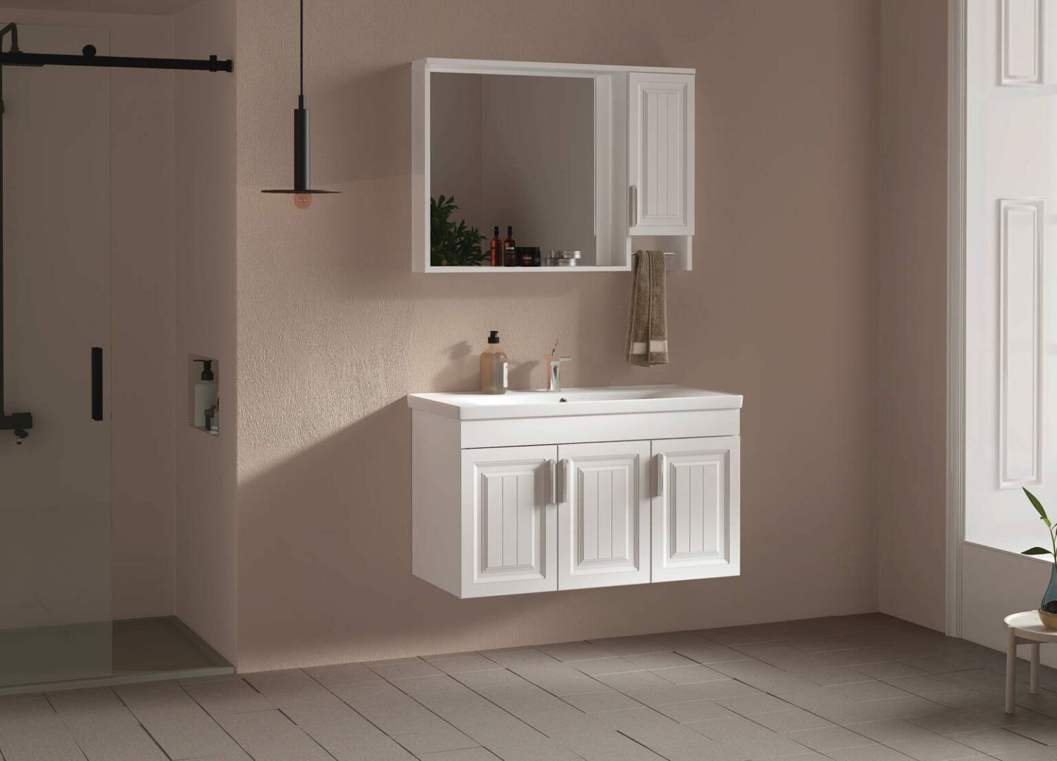 GOLD ARİA  BEYAZ 100 CM BANYO DOLABI