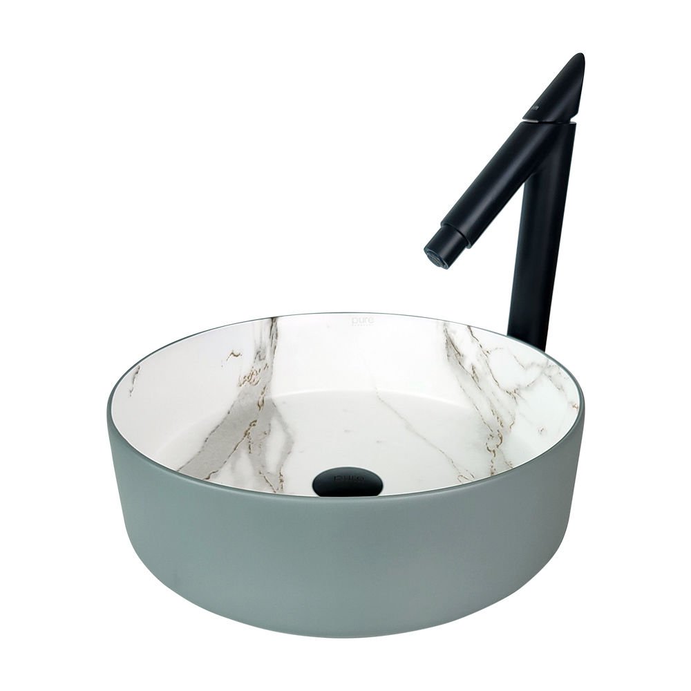 PURE FARALYA 40 CM MAT GRİ CALACATTA TEZGAH ÜSTÜ ÇANAK LAVABO MR-119