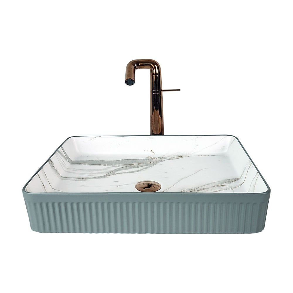 PURE MARMO 50 CM MAT GRİ CALACATTA TEZGAH ÜSTÜ ÇANAK LAVABO MR-115