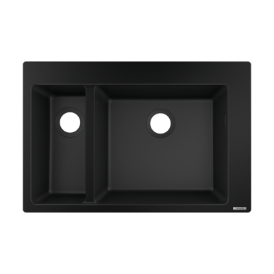 HANSGROHE Grafit Siyahı Çift Gözlü Ankastre Eviye + Manuel Sifon ve Süzgeci - (HG.43315170+HG.43928000)