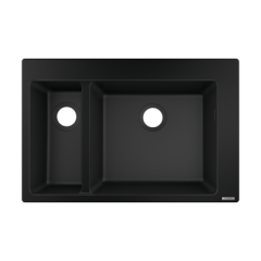 HANSGROHE Grafit Siyahı Çift Gözlü Ankastre Eviye + Manuel Sifon ve Süzgeci - (HG.43315170+HG.43928000)