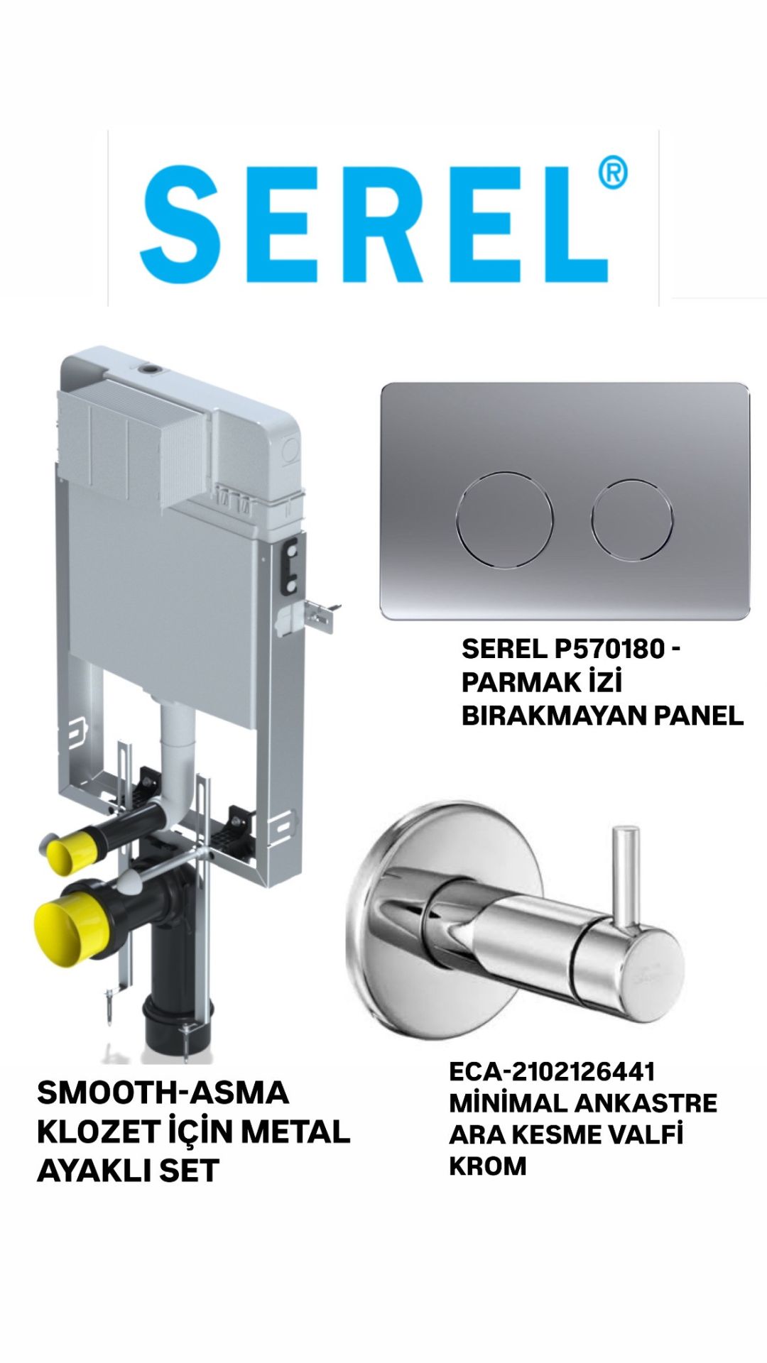 SEREL GÖMME REZARVUAR GÖVDE SMOOTH SİSTEM 8,5 CM +KAPAK+ARA KESME VALF SET